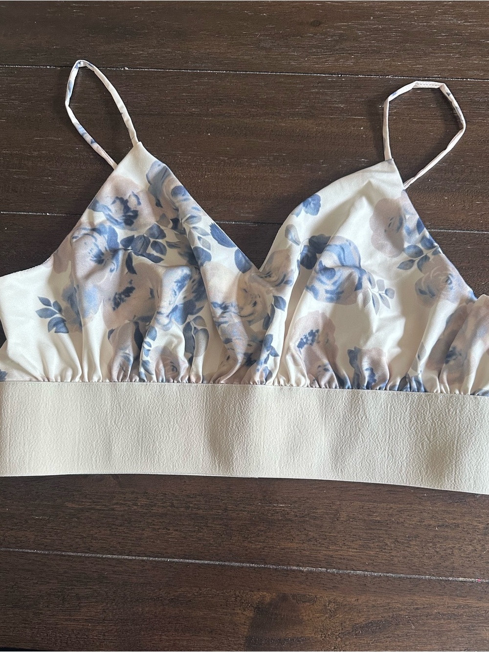 SHEIN Ivory Camisole Bralette with Blue Floral Pattern